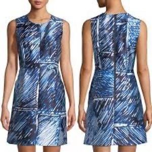 MILLY Satin Twill COCO Sheath Dress in Blue & White Scribble Print Size 2